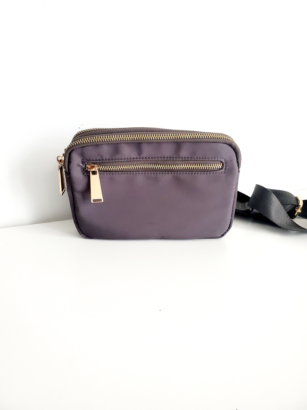 Compact Women's Crossbody Bag in Plum with Gold Hardware